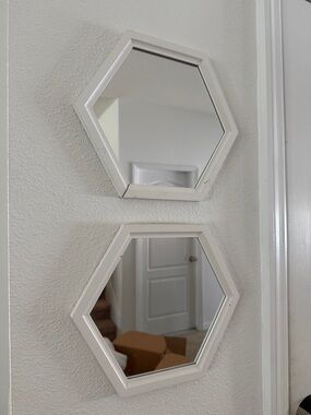 White Hexagon Wall Mirror Small - Set of 2